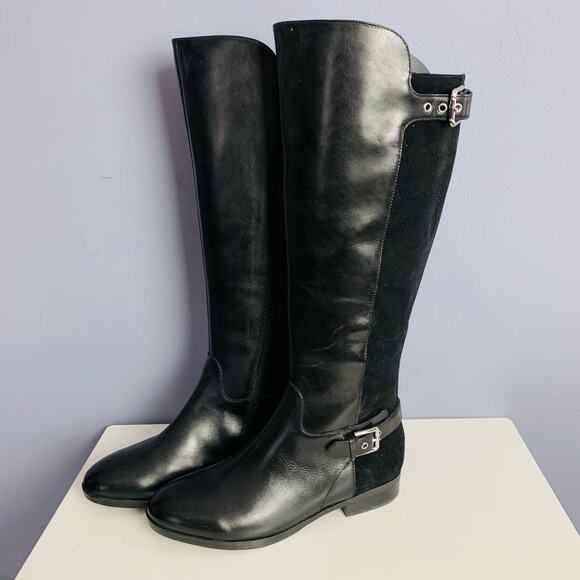 NIB Marc Fisher Black Leather Damsel Tall Boots Size 10 Wide